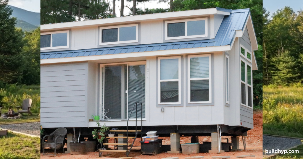 Discover the freedom of tiny living with this modern Tiny Home On Wheels San Diego County. Features a bright exterior, metal roof, large windows, and a cozy porch. Perfect for your California adventure!