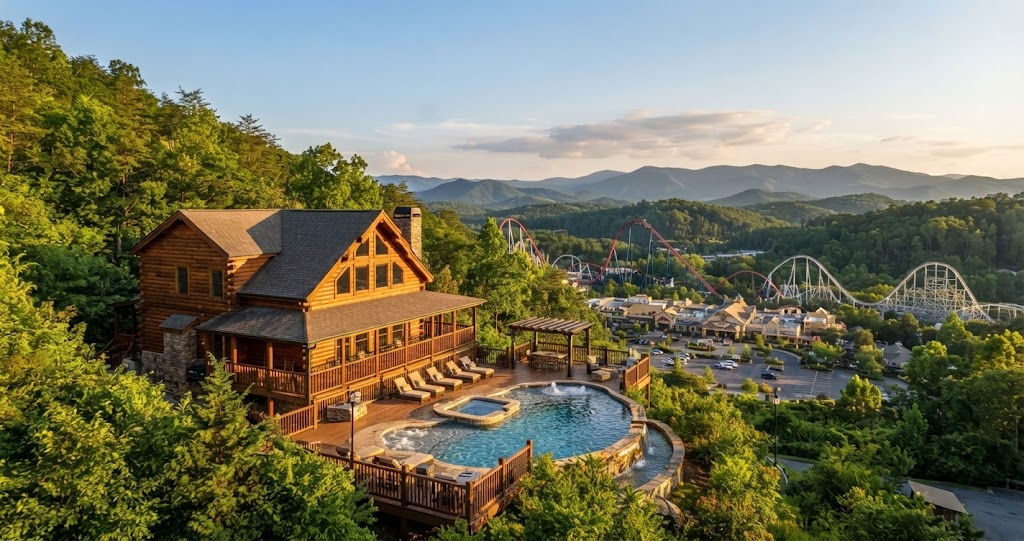 Book your dream Smoky Mountain getaway! Relax in this luxurious cabin featuring a private pool and hot tub, all with stunning views of Dollywood and the mountains. Perfect Dollywood Cabins With Pools vacation!