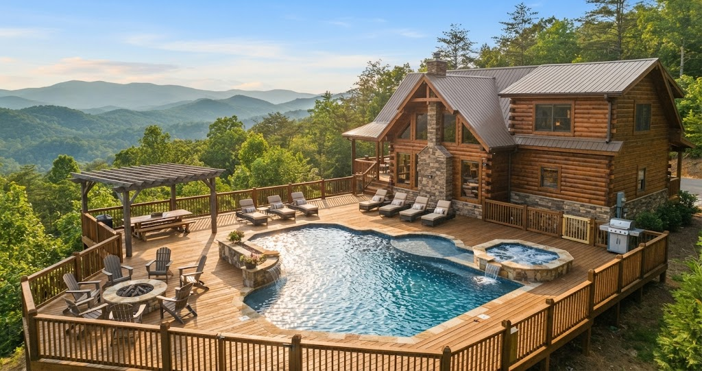 Book your dream mountain getaway! Relax in this luxurious cabin featuring a private pool, hot tub, fire pit, and stunning Smoky Mountain views. Perfect Dollywood Cabins With Pools vacation rental. Book now!